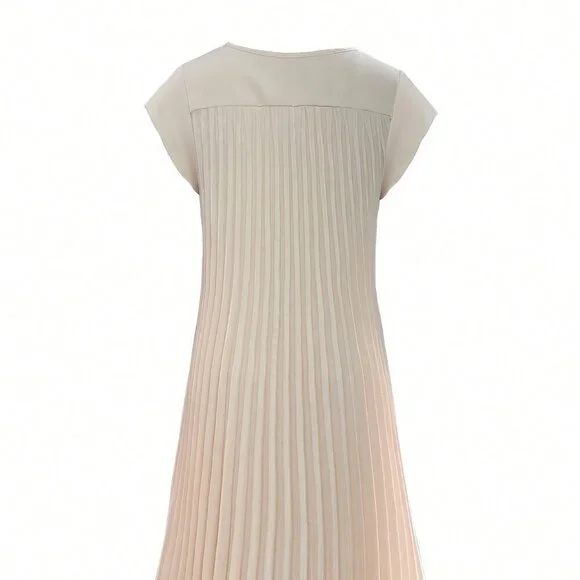 Apricot Casual Women's Solid Color Pleated Loose Spring/Summer Dress - Picture 3 of 4